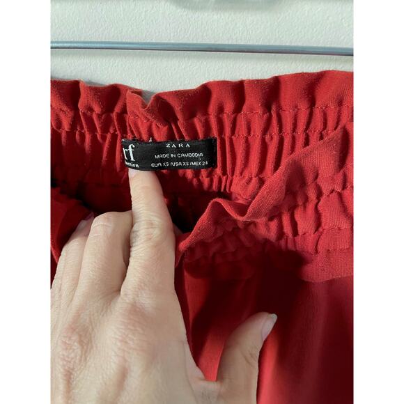 ZARA TRF Paperbag Elastic Pull On Pants Rust Orange Size XS - Picture 5 of 8
